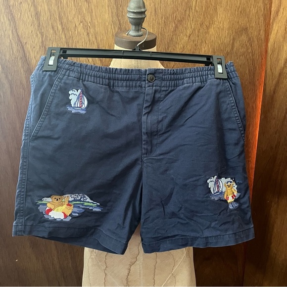 RALPH LAUREN Boys sz 18 POLO BEAR Navy Shorts Elastic Waist Drawstring - Picture 1 of 10